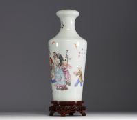 China - Famille rose porcelain vase decorated with magi and poem.