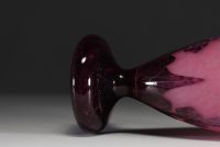 Le Verre Français - Acid-etched multi-layer glass vase decorated with dahlias, signed.