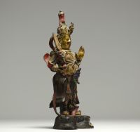Chine - Sujet en bronze polychrome représentant WEI TUO PUSA, époque Ming.