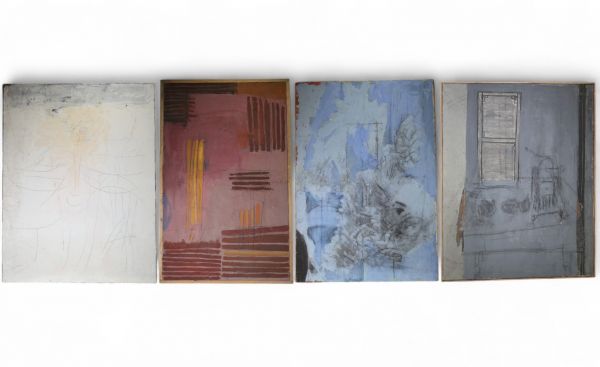 Lucy Leblanc - 4 peintures à l'huile abstraites1960.