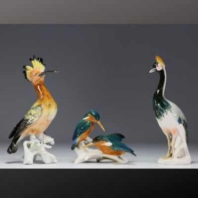 Manufacture Karl ENS - SAXE - Volatiles en porcelaine émaillée polychrome