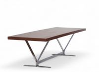 Table basse, plateau en palissandre à piètement chromé en V, design Scandinave, vers 1960-70.