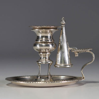 Solid silver hand candlestick, probably Great Britain, 18th century.