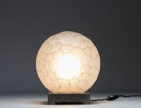 GENET & MICHON France - Imposing Art Deco hammered glass nightlight, nickel-plated metal base, unsigned.