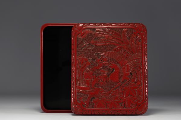 Asia - Red lacquer box decorated with a Phoenix.