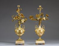 Paire de candélabres en marbre et bronze doré, de style Louis XVI.