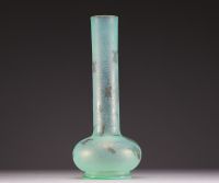 DAUM Nancy - High vase in frosted acid-etched green glass, decorated with flowers, signed under the base, circa 1900.