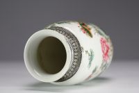 China - Polychrome porcelain vase with floral and bird decoration, Republic period.