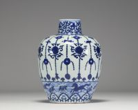 China - White-blue porcelain vase with floral and horse decoration, blue mark underneath, Ming period