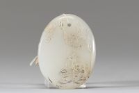 Chine – Plaque en jade blanc gravé, dynastie Qing