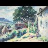 José Wolff (1902-1980) Grande huile sur toile – École liégeoise – Paysage de maisons  Huile sur toile signée en bas à droite par José Wolff (1902-1980), artiste belge reconnu de l’école liégeoise. Cette composition lumineuse représente un paysage rural animé de maisons traditionnelles, baignant sous un large arbre, avec une belle profondeur de champ et une palette vibrante.