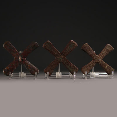 Set of three Katanga cross coins, early 20th century.