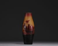 D'ARGENTAL - A rare acid-etched multi-layered glass vase with Alsatian stork decoration, signed.