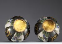China - Pair of cloisonné enamel vases with flowers and dragons, Qing dynasty, circa 1900.