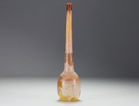 Théodore LEGRAS (1839-1916) Rare acid-etched multi-layered glass soliflore vase with vine design, circa 1900.