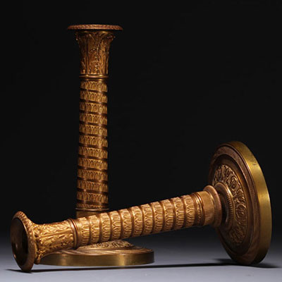 Pair of Empire bronze candlesticks, early 19th century.