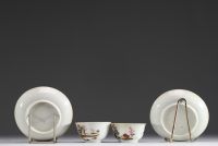 China - Set of two polychrome porcelain bowls and plates with landscape decoration, 18th century.