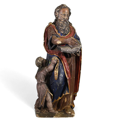 Saint Matthieu et l’ange – Pierre sculpté, polychromé et doré – XVIIIe siècle École espagnole ou italienne (attribuée)