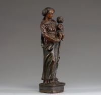 Vierge à l'enfant, statue en chêne sculpté polychromé, Flandres, XVIème siècle.