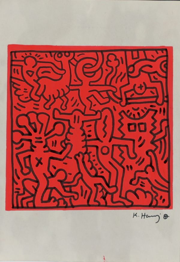 Keith HARING (1958-1990) Sans titre, 1986, peinture sur papier A4, cachets The Keith Haring Estate - Nakamura Keith Haring Collection - MoMa - The Keith Haring Foundation inc.
