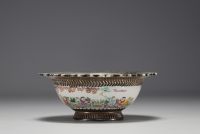 China - Famille rose porcelain bowl decorated with children, recessed mark, Republic period.
