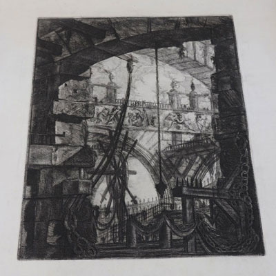 Eau-forte de Piranèse, Piranesi Giovanni Battista dit (1720-1778) Papier épais signé Épreuve sur vélin.