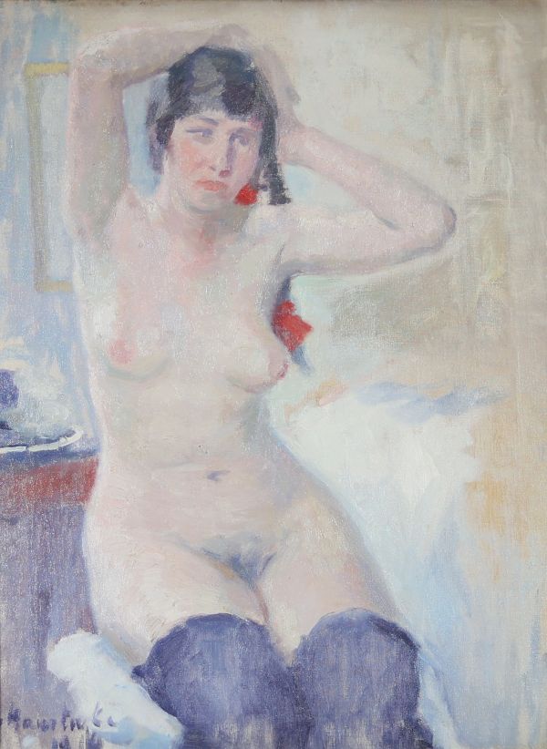 Gaston Haustrate (1878-1949) — Nu féminin assis, huile sur toile, signée et datée