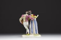 Ludwigsburg - ‘Colin maillard’ Polychrome porcelain group, blue mark under the piece.