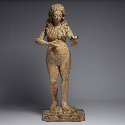 ‘Rare and large polychrome wood carving, 16th century.