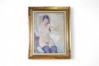Gaston Haustrate (1878-1949) — Nu féminin assis, huile sur toile, signée et datée