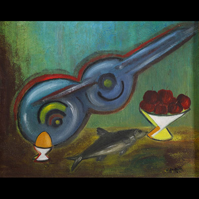 Edgar Scauflaire (1893-1960) — Nature morte au poisson, huile sur toile, signée, école belge