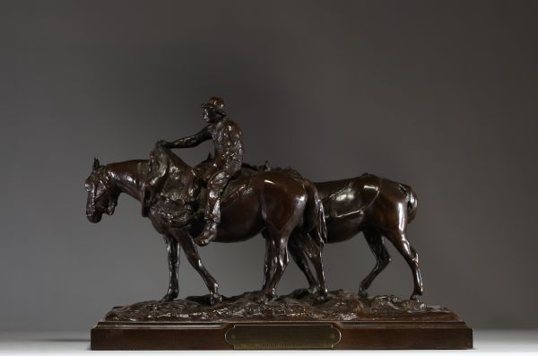 Pierre Robert CHRISTOPHE (1880-1971) ‘The farmer and his horses’ Bronze with brown patina, signed on the terrace.