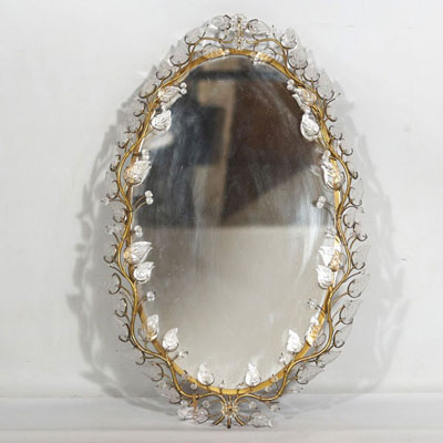 Miroir lumineux Palmer, structure de branchages entrelacés en bronze doré ornés de feuilles et de perles de verre, vers 1950-70.