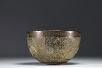 China - Bronze bowl decorated with warriors, mark under the piece.