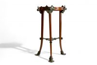 Louis MAJORELLE (1859-1926) Beautiful mahogany pedestal table decorated with water lilies in green patinated bronze.
