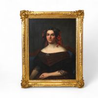 École européenne du XIXe siècle grande huile sur toile portrait de jeune femme