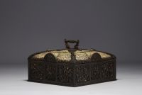 Brass, bronze and embossed leather case, late 19th century.
