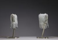 Murano - Pair of wall lights in transparent glass and white shades, circa 1980.