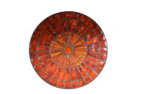 Rogier Vandeweghe (1923-2020) & Amphora (XXe) Table vintage en carreaux de céramique vernissée orange monogrammée M. V. et piètement tubulaire métallique noir,  vers 1960-70.