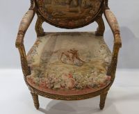 Important set of carved and gilded wood salon furniture, fine Aubusson tapestry including a sofa and a suite of four bergère armchairs, 19th century.