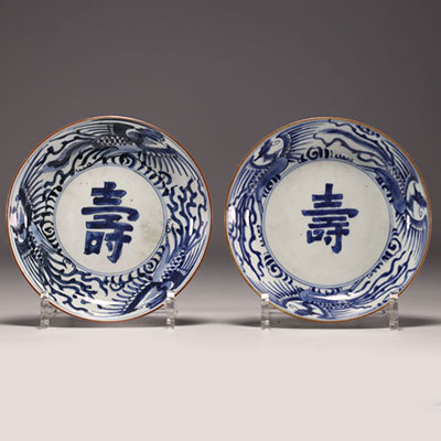 China - Pair of blue-white porcelain plates Kangxi mark and period