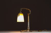 Charles RANC (XX) for Schneider - Art Nouveau table lamp in marmorated glass, bronze base, circa 1910, signed.