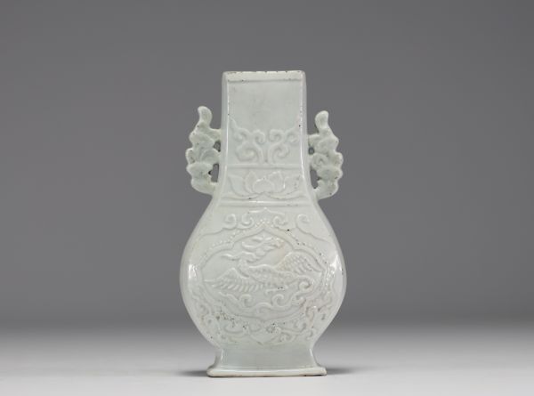 China - Monochrome white porcelain vase with relief Phoenix decoration, Ming dynasty.