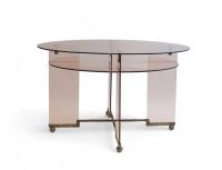 René André COULON (1908-1997) for Saint Gobin - Modernist table in pink satin-finish glass and metal, circa 1930.