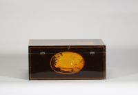 Magnifique coffret de voyage en bois de Spa, publié  dans le catalogue de l'exposition au Musée de la vie Wallonne (1967-1968).