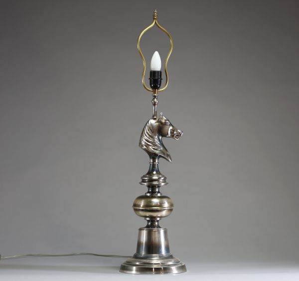 Maison Charles attr. à - Lampe tête de cheval en bronze argenté attribuée à la maison Charles, vers 1970, non signée.