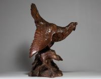 Black Forest carved wood ‘Coq de Bruyère’, glass eyes, late 19th century.