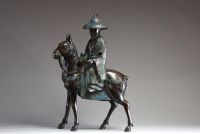 Chine - Toba sur sa mule en bronze et émaux cloisonnés.
