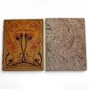 Marie Molitor (1868 – ?) Reliure Art nouveau pour La Cité ardente de Henry Carton de Wiart Vers 1905  Cuirs polychromes (jaune, rouge, rose, mauve clair et foncé) Cette reliure unique, réalisée en cuirs de quatre teintes contrastées, constitue un rare exemple d’application du langage de l’Art nouveau à l’art de la reliure. Son décor abstrait, composé d’arabesques souples et dynamiques, évoque avec