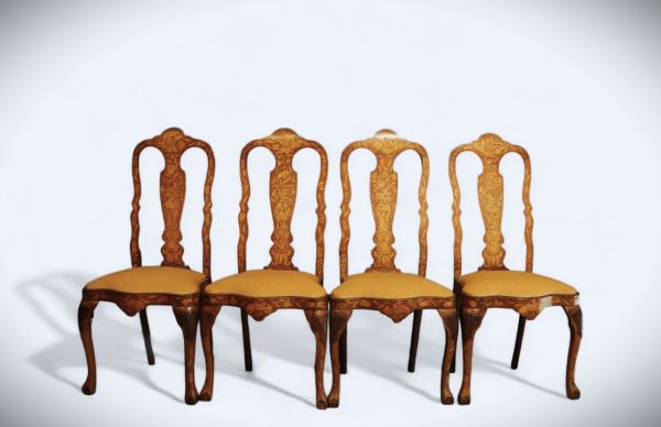 Set of four Dutch marquetry chairs dating from the 18th century.